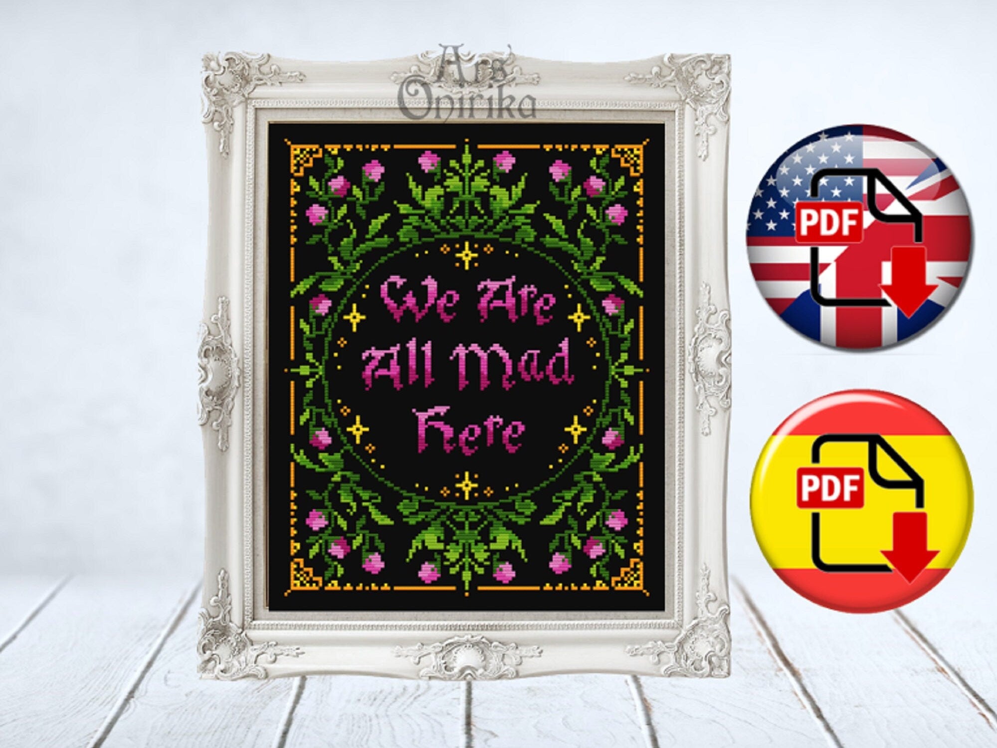 Alice in Wonderland Cross Stitch Pattern - We Are All Mad Here (PDF) - INTERMEDIATE LEVEL
