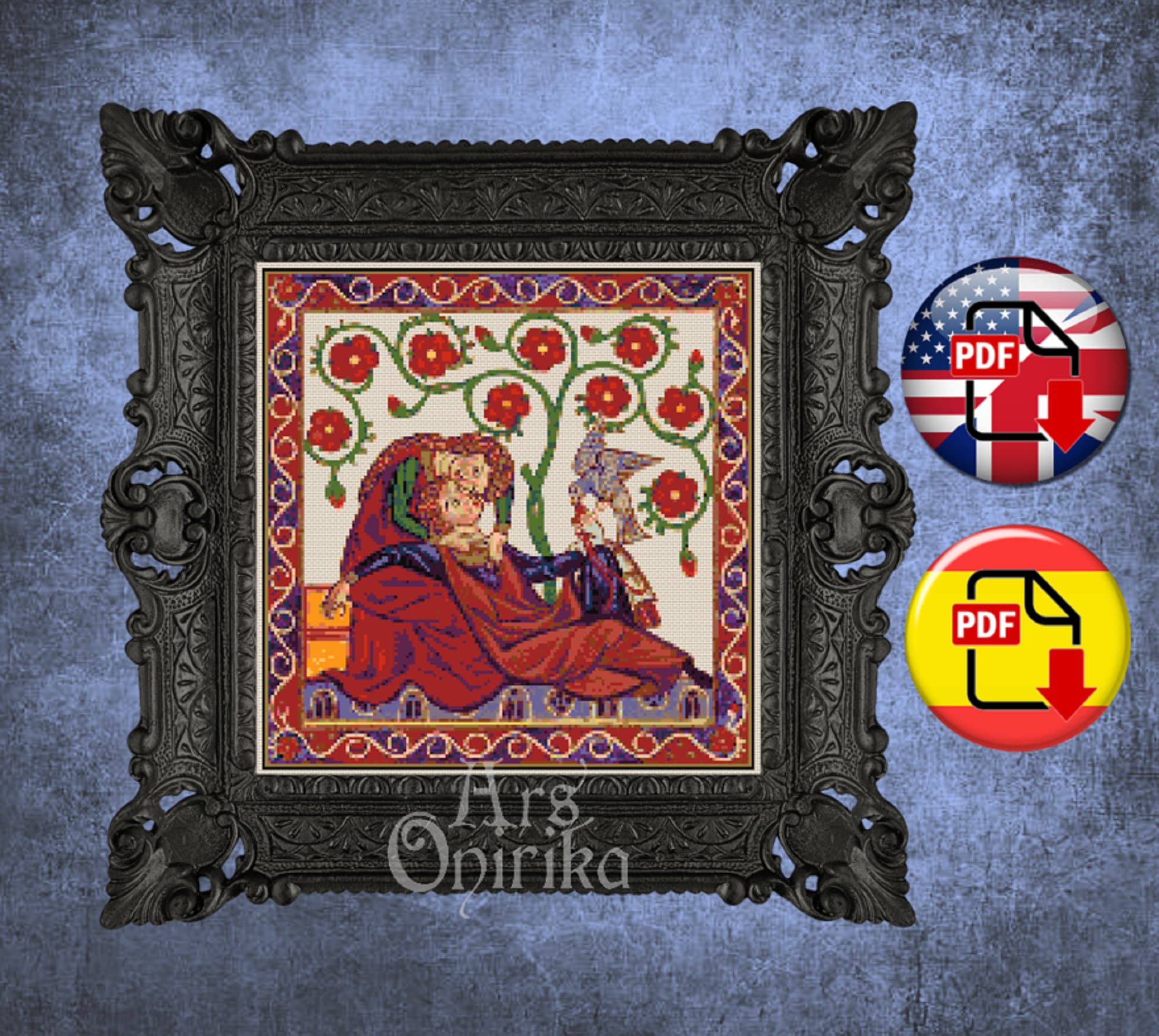 Medieval Codex Cross Stitch Pattern – Illuminated Manuscript (PDF) - INTERMEDIATE LEVEL
