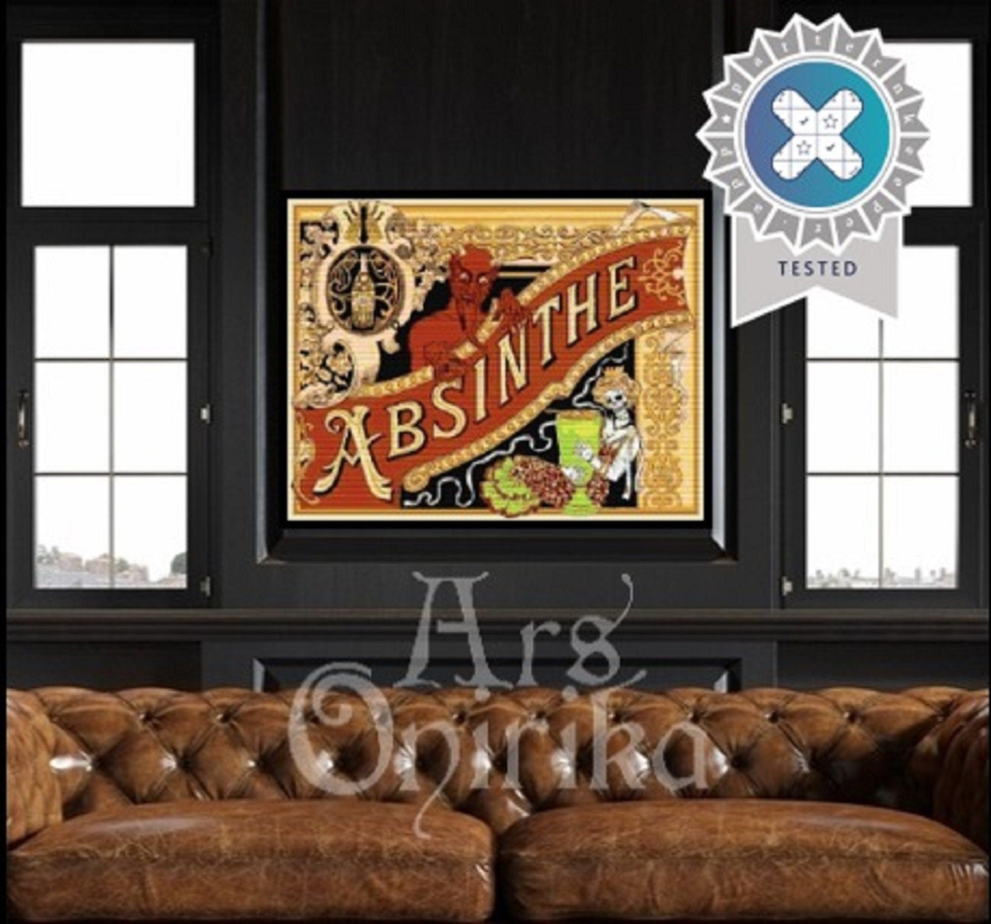 Absinthe Cross Stitch Pattern - Art Nouveau Poster - ADVANCED LEVEL