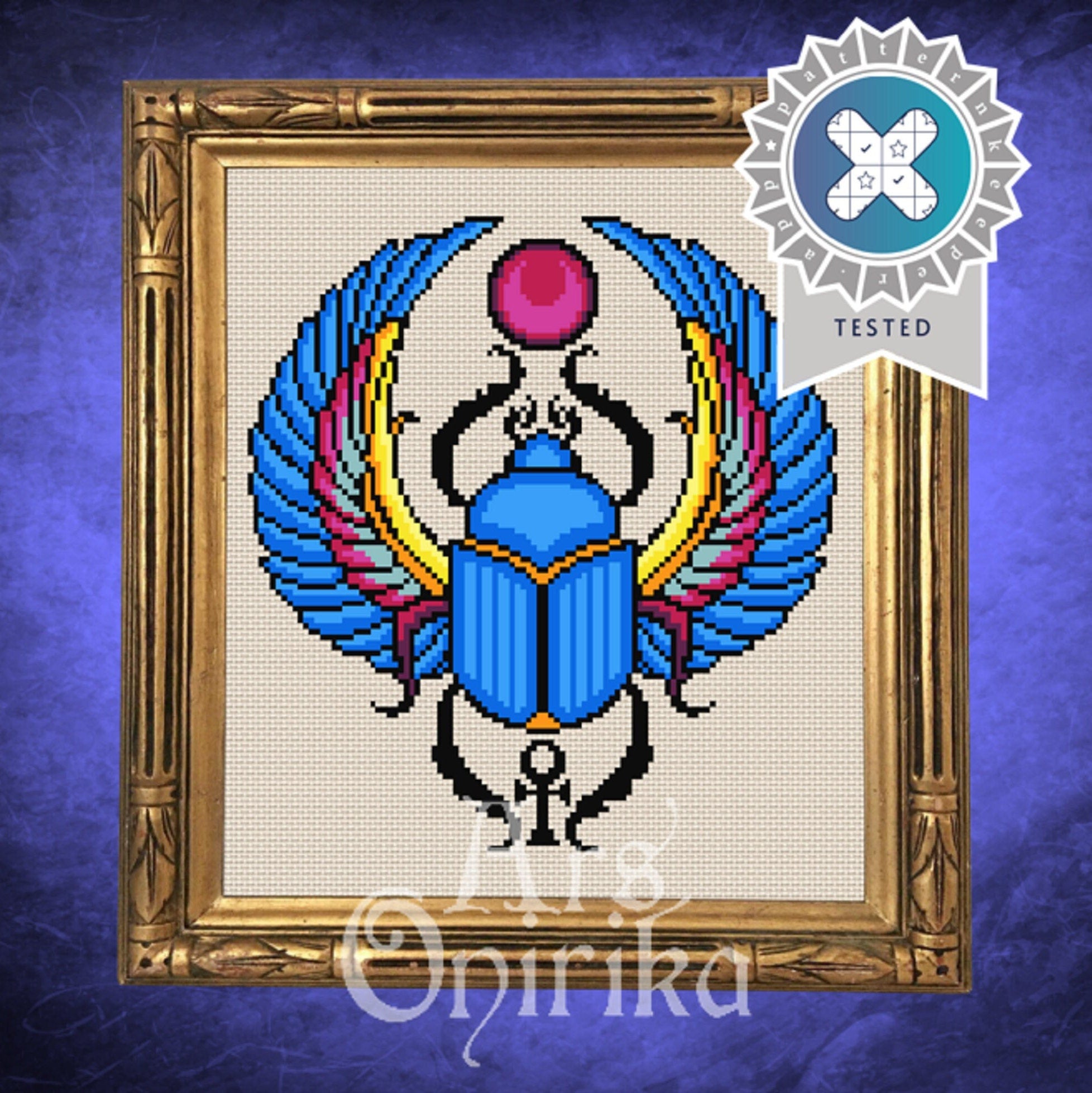 Egyptian Scarab Cross Stitch Pattern – Sacred Beetle Amulet - EASY LEVEL