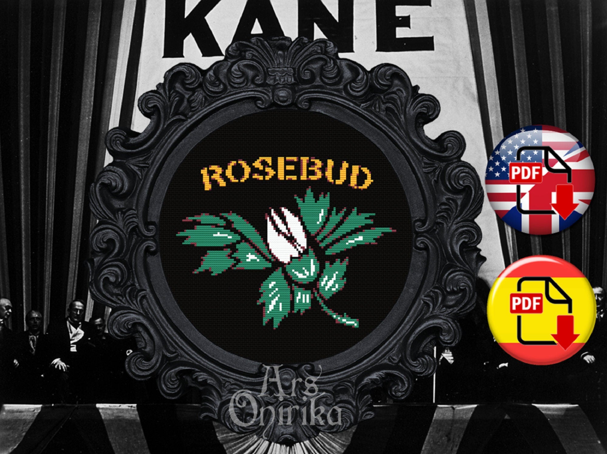 Rosebud Cross Stitch Pattern – Classic Film Quote – EASY LEVEL