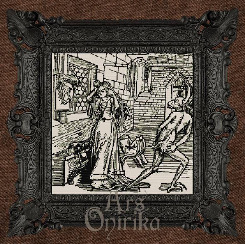 The Devil's Joke Cross Stitch Pattern (PDF) – Medieval Gothic Sampler - INTERMEDIATE LEVEL