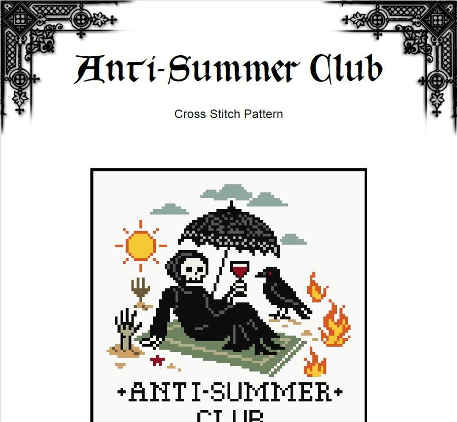 Anti Summer Club Cross Stitch Pattern - Grim Reaper (PDF) - EASY LEVEL
