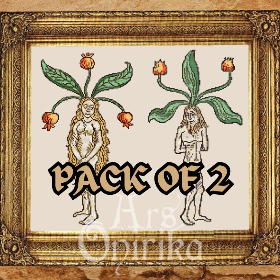 Pack of 2 BUNDLE! - Mandrake Root Cross Stitch Pattern – Medieval Botanical Art (PDF) - EASY LEVEL