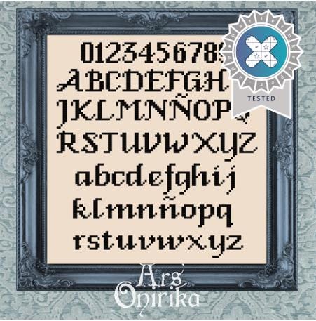 Oldscript Alphabet Pattern - Cross Stitch Font Chart - EASY LEVEL