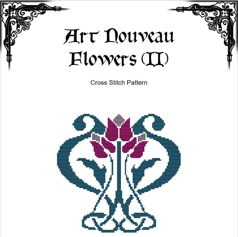 Art Nouveau Flowers Cross Stitch Pattern (PDF) - EASY LEVEL