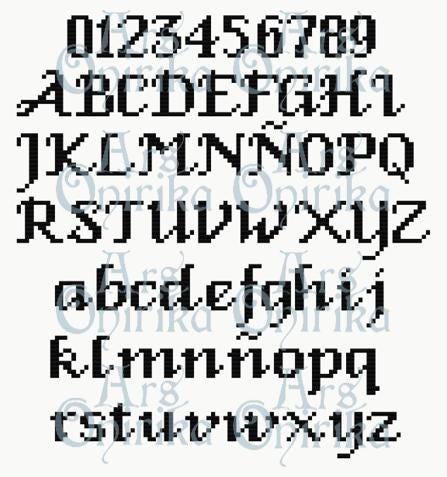 Oldscript Alphabet Pattern - Cross Stitch Font Chart - EASY LEVEL