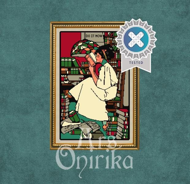 Do It Now Cross Stitch Pattern - Dark Academia Vintage Design (PDF) - INTERMEDIATE LEVEL