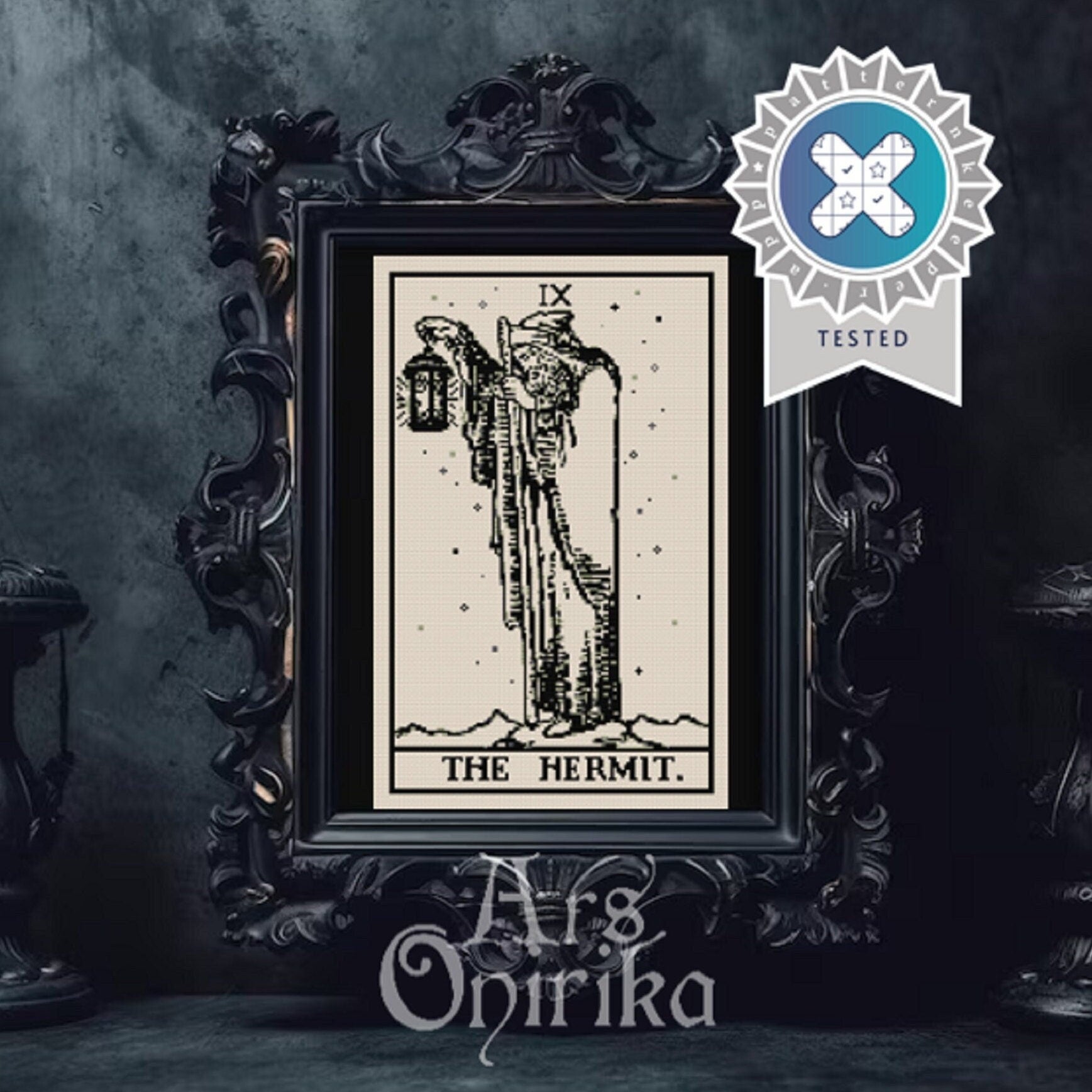 The Hermit Tarot Cross Stitch Pattern – Rider Waite Major Arcana - INTERMEDIATE LEVEL