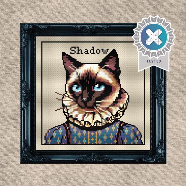Custom Victorian Siamese Cat - Cross Stitch Pattern (PDF) - Alphabet Included - INTERMEDIATE LEVEL