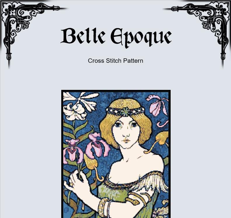 Art Nouveau Woman Cross Stitch Pattern (PDF) - Belle Époque Embroidery - INTERMEDIATE LEVEL