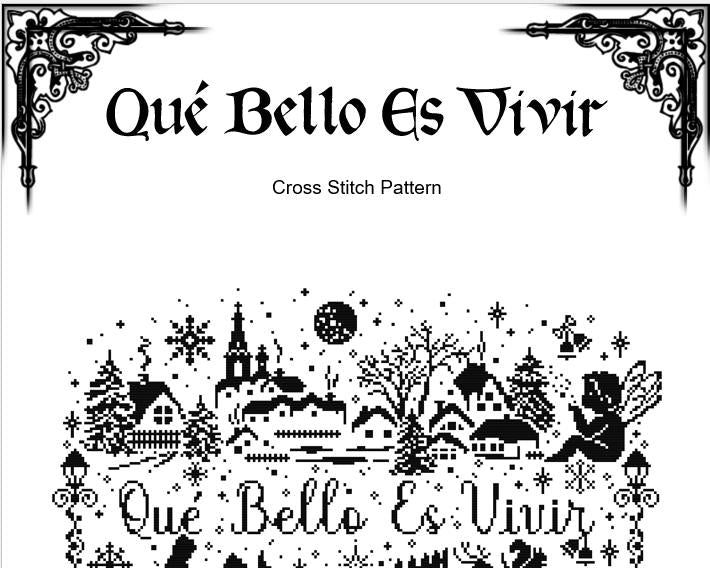 Qué Bello Es Vivir Christmas Cross Stitch Pattern – Holiday Winter Village Scene (PDF) - INTERMEDIATE LEVEL