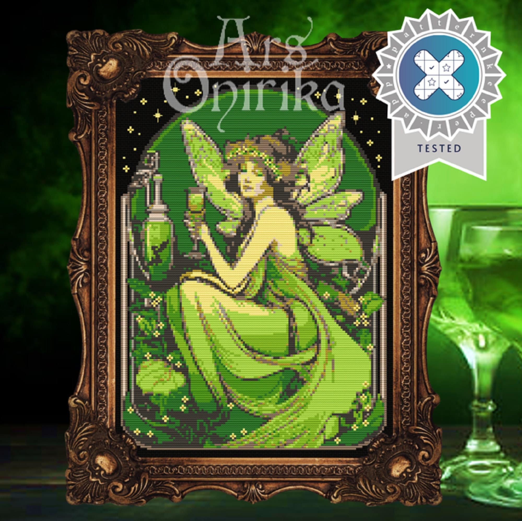 Absinthe Green Fairy Cross Stitch Pattern (PDF) – Art Nouveau Vintage Magic - INTERMEDIATE LEVEL