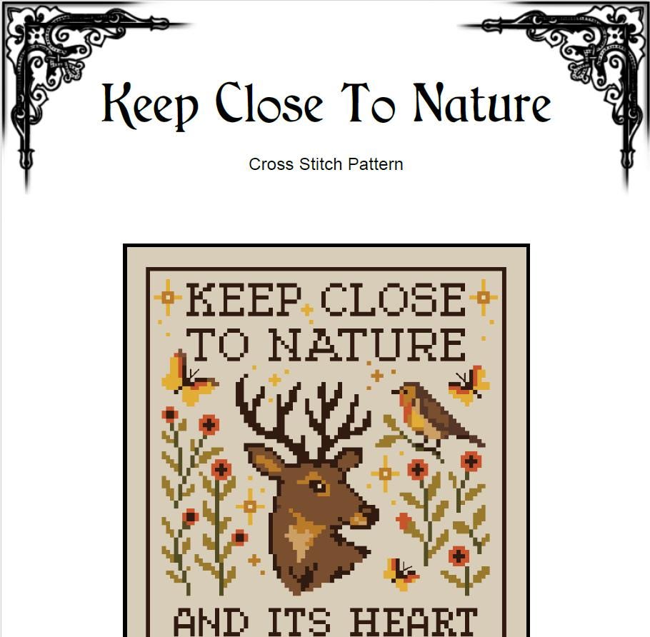 Keep close to nature cross stitch pattern - Rustic Cottage - EASY LEVEL