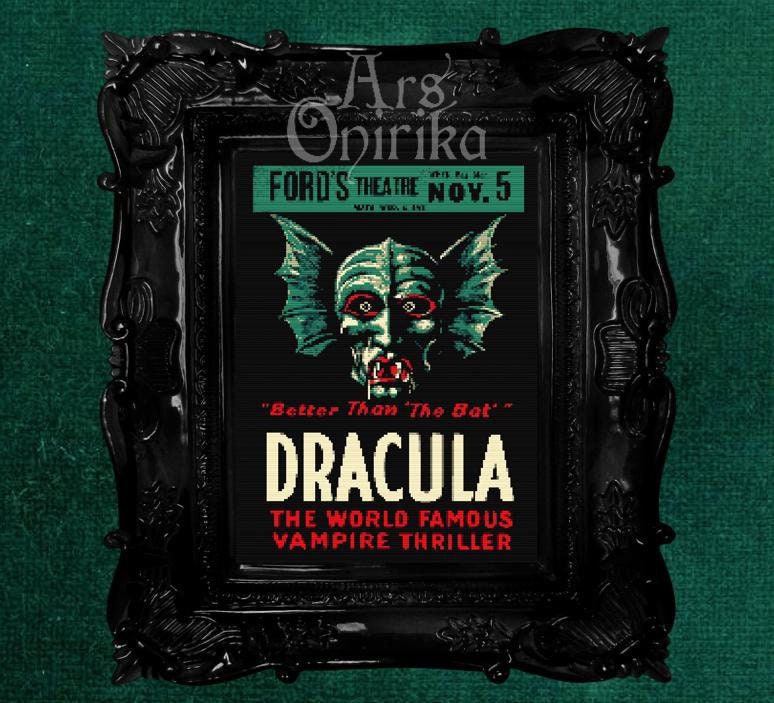 Dracula Cross Stitch Pattern (PDF) – Vintage Horror Embroidery Sampler - INTERMEDIATE LEVEL