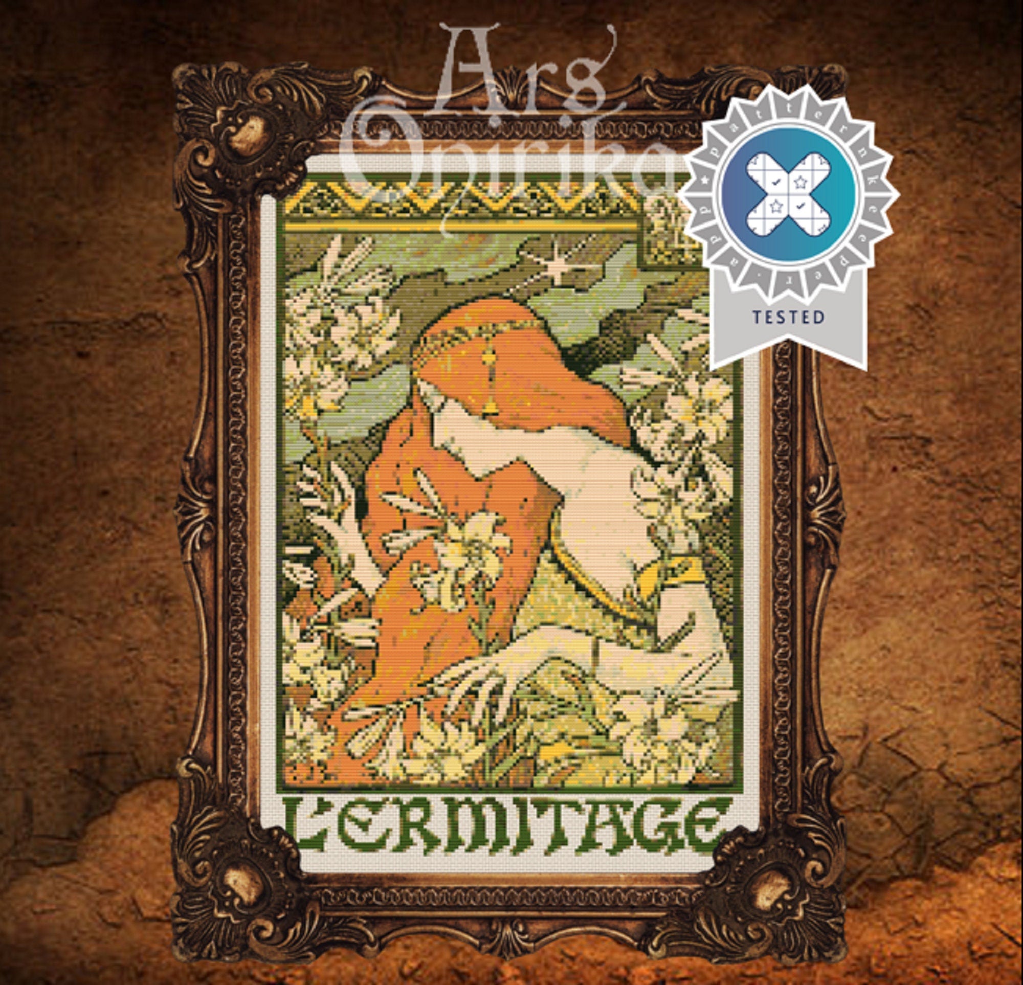 L'Ermitage Cross Stitch Pattern - Art Nouveau XIX - Alphonse Mucha - INTERMEDIATE LEVEL