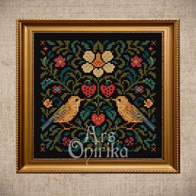 William Morris Strawberry Thief Cross Stitch Pattern – Bird and Floral (PDF) - EASY LEVEL