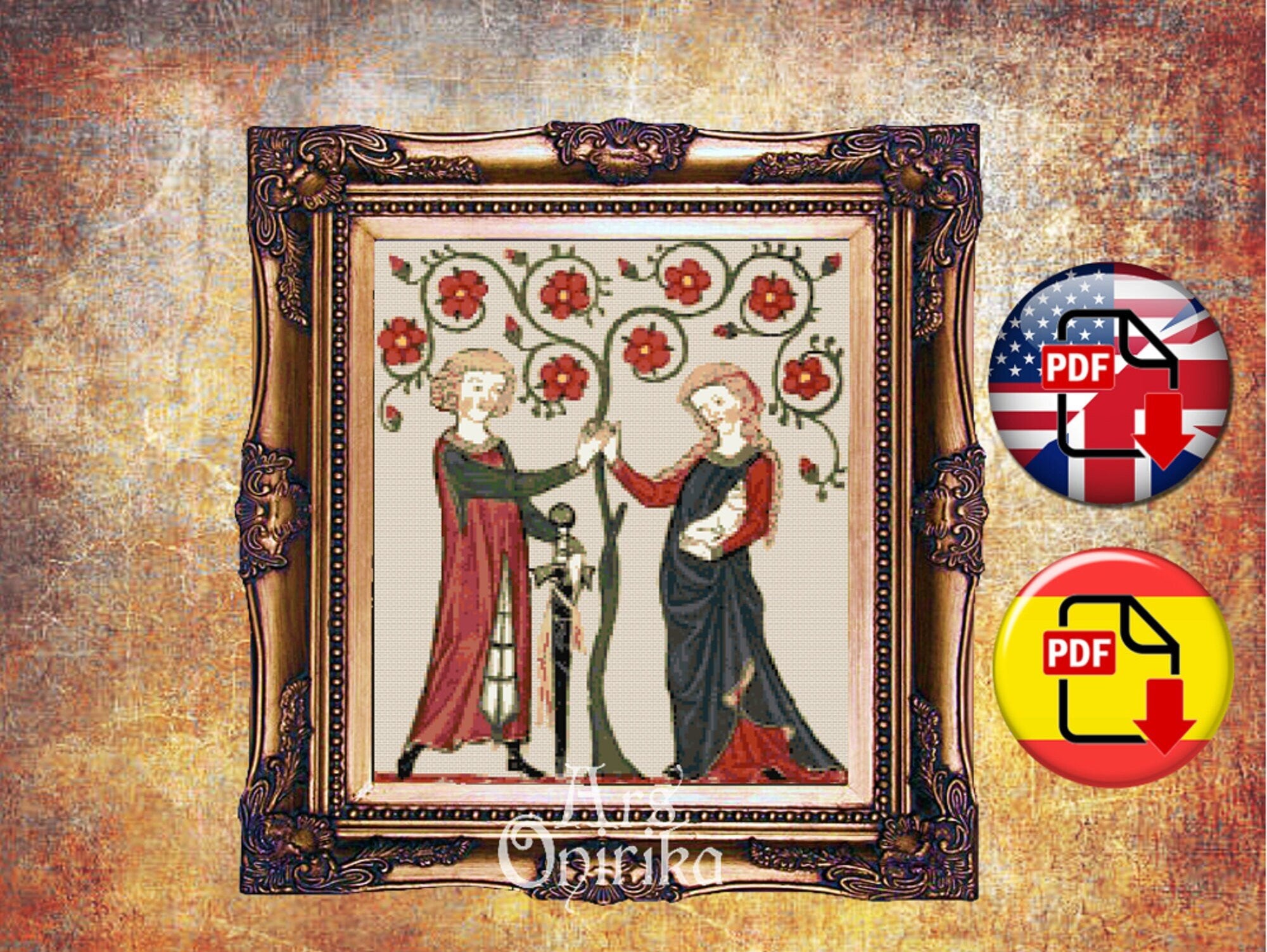 Medieval Cross Stitch Pattern – Codex Manese (PDF) - INTERMEDIATE LEVEL