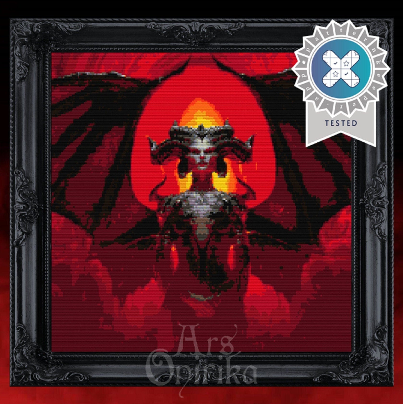 Lilith Gamer Cross Stitch Pattern - Diablo Videogame Sampler (PDF) - INTERMEDIATE LEVEL