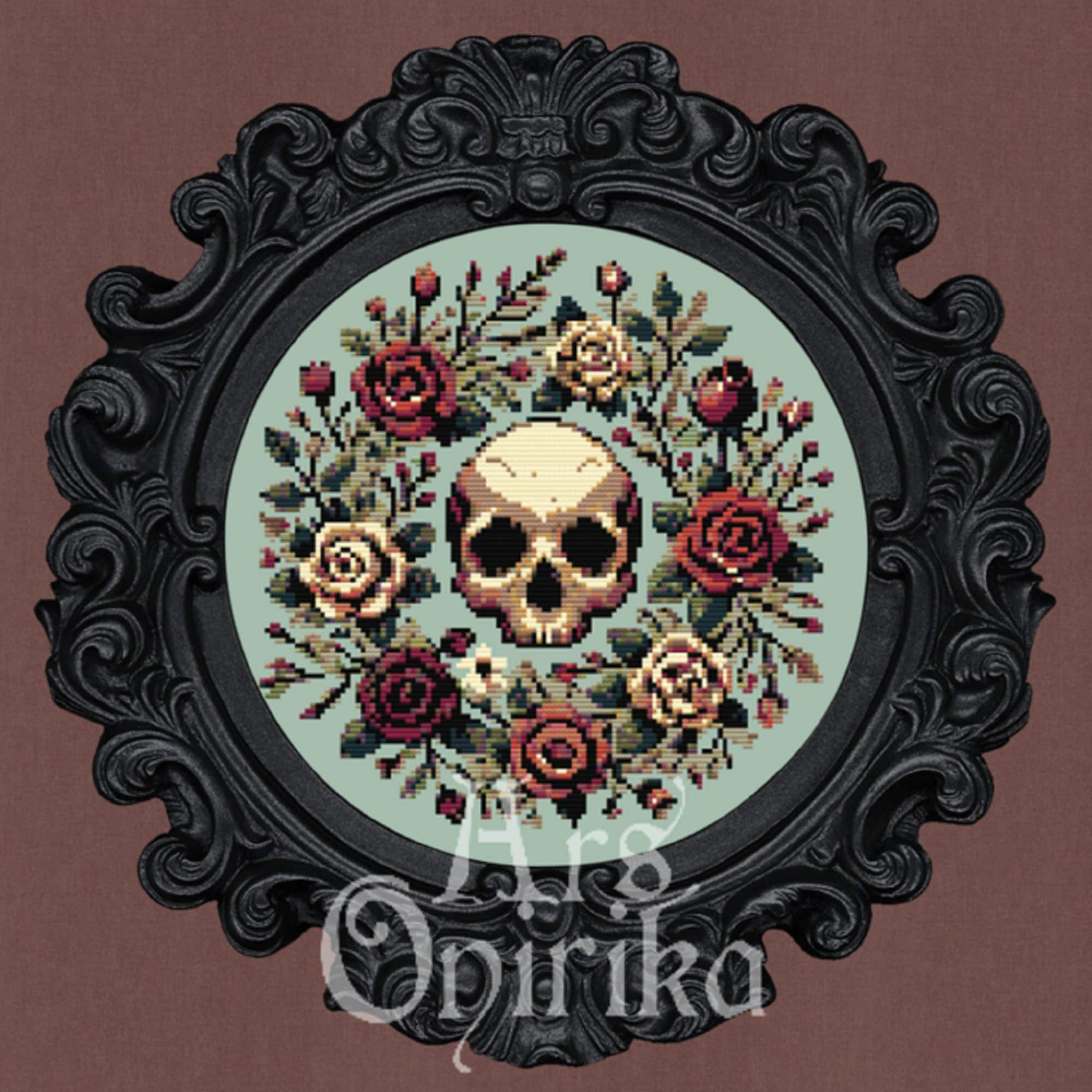 Roses and Skull Cross Stitch Pattern – Gothic Embroidery (PDF) - EASY LEVEL