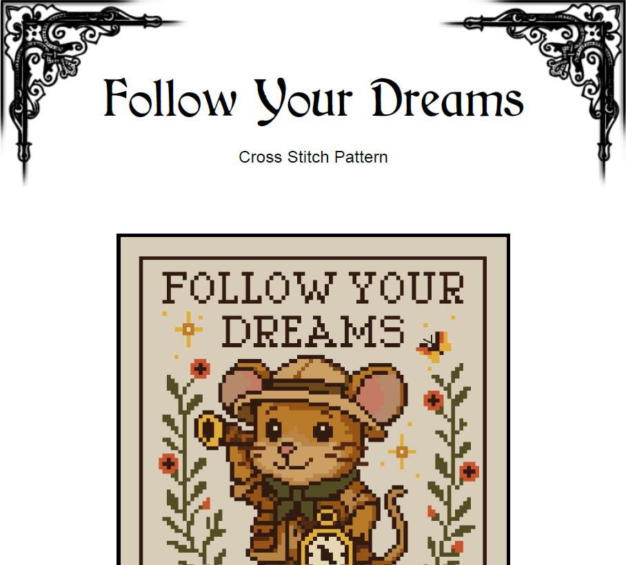 Follow Your Dreams Cross Stitch Pattern - EASY LEVEL