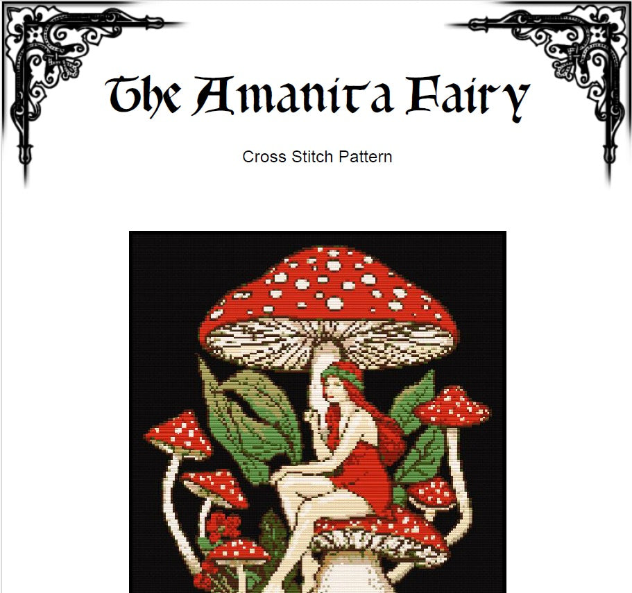 Amanita Fairy Cross Stitch Pattern (PDF) - Fairycore Mushroom Embroidery - EASY LEVEL