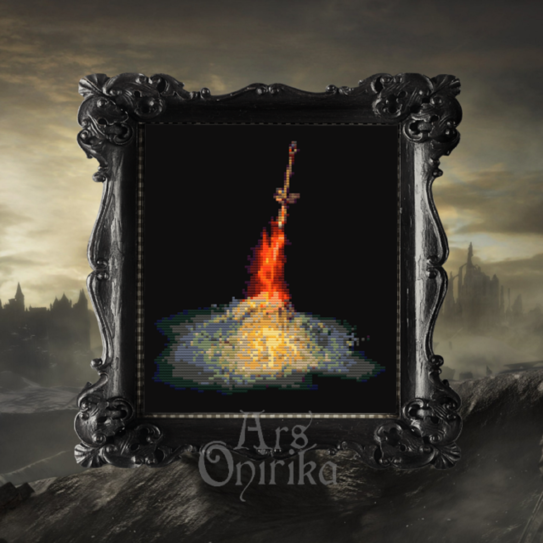 Bonfire Cross Stitch Pattern – Dark Souls Fantasy Gamer (PDF) - INTERMEDIATE LEVEL