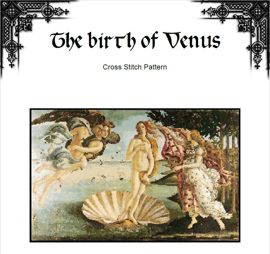 The Birth of Venus Cross Stitch Pattern - Botticelli Art Embroidery (PDF) - ADVANCED LEVEL