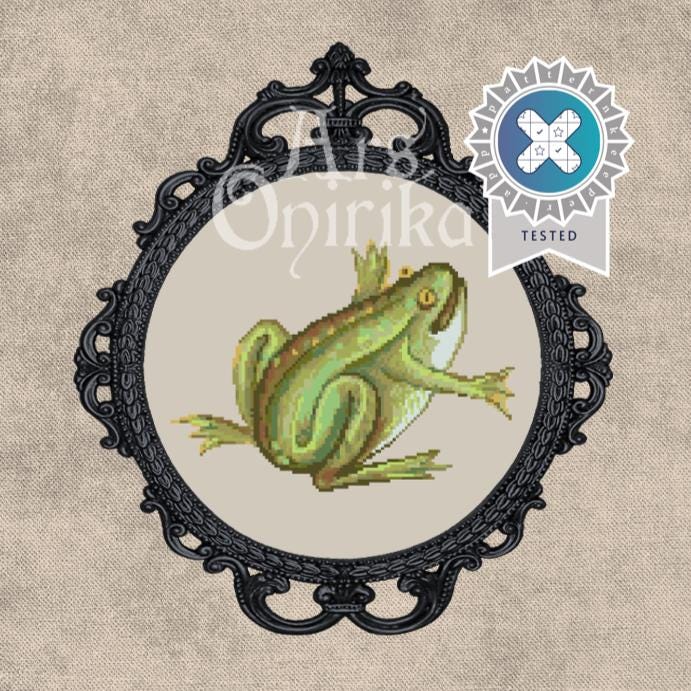 Medieval Frog Cross Stitch Pattern (PDF) – Illuminated Bestiary - EASY LEVEL