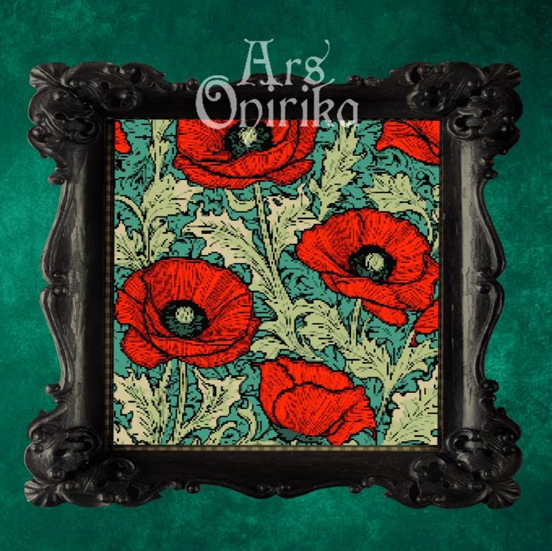 Poppy Garden Cross Stitch Pattern – Floral Needlepoint Design (PDF) - INTERMEDIATE LEVEL