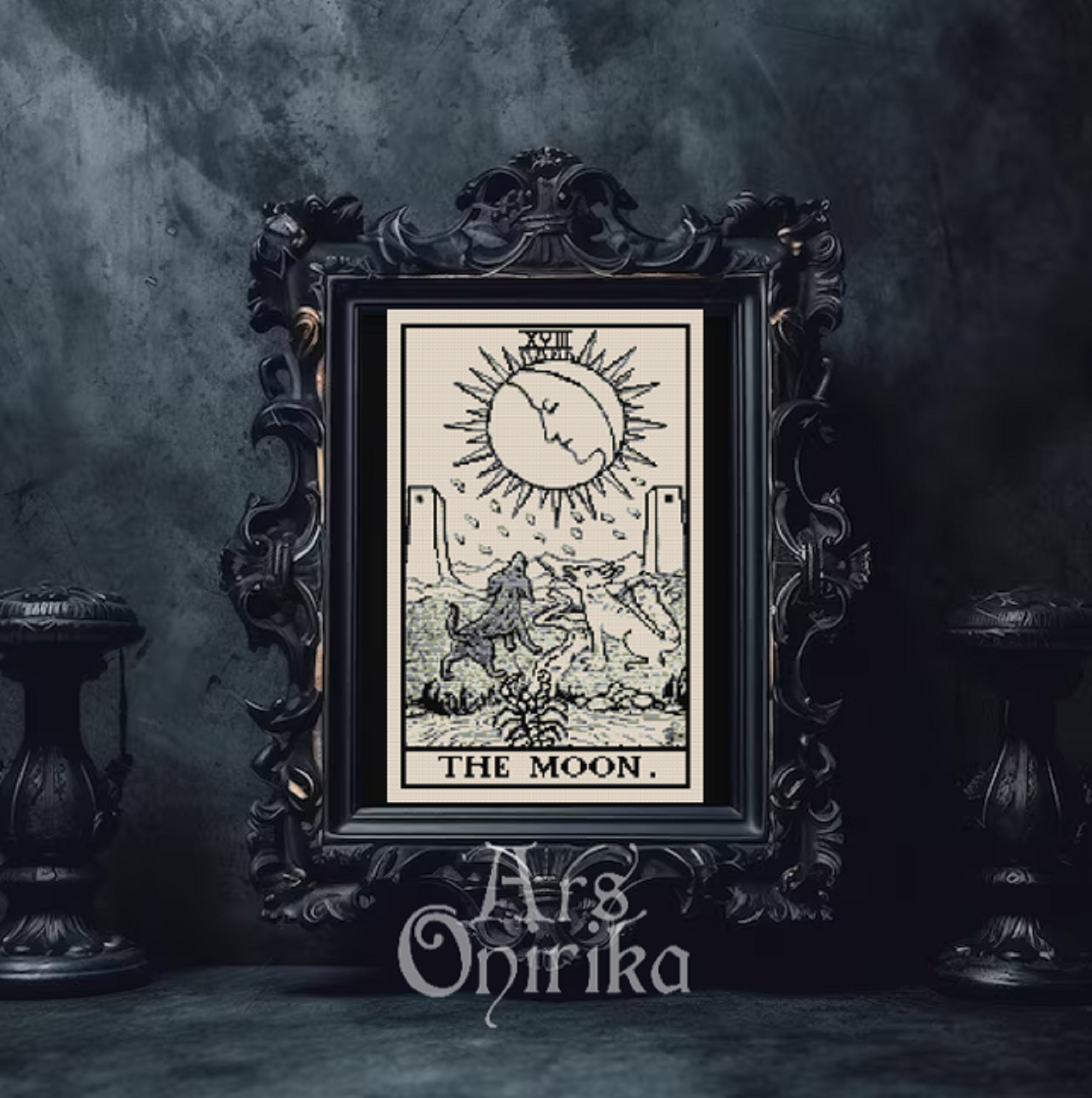 The Moon Tarot Card - Cross Stitch Pattern (PDF) – Rider Waite, Major Arcana - INTERMEDIATE LEVEL