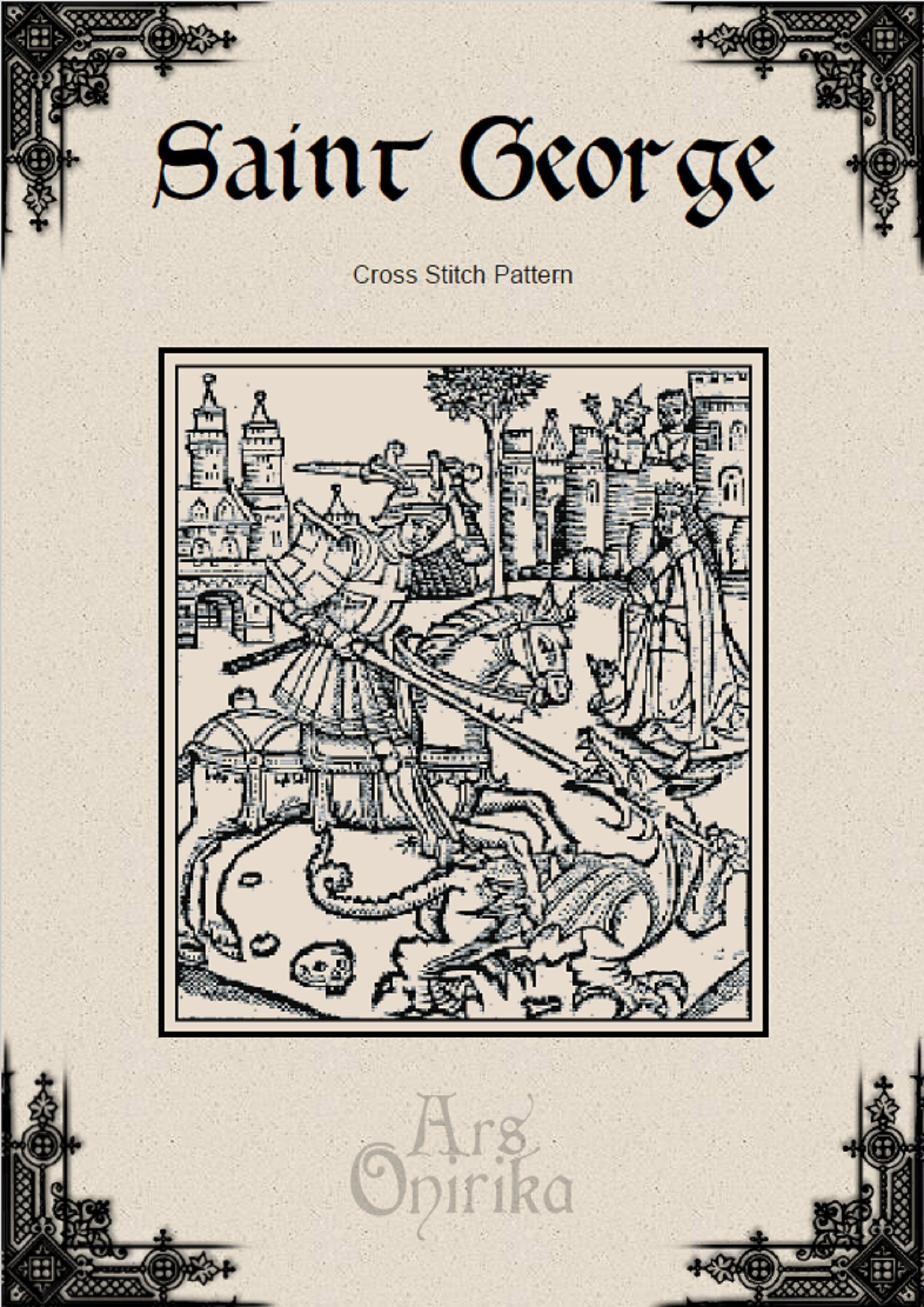 Saint George and the Dragon Cross Stitch Pattern (PDF) – Medieval Blackwork - INTERMEDIATE LEVEL