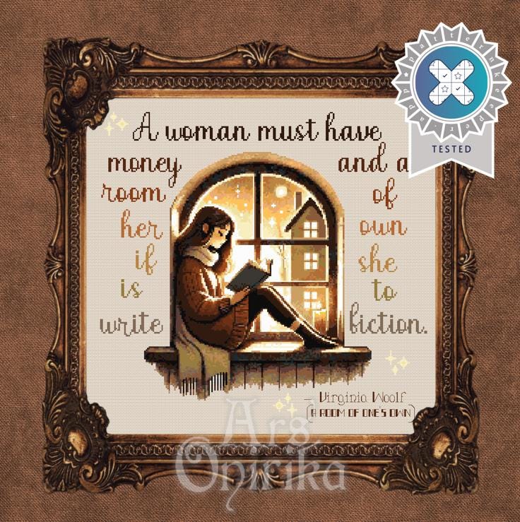 Virginia Woolf Cross Stitch Pattern (PDF) - Feminist Literary Quote - INTERMEDIATE LEVEL