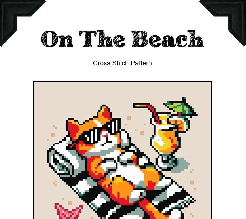 Beach Orange Cat Cross Stitch Pattern (PDF) - EASY LEVEL