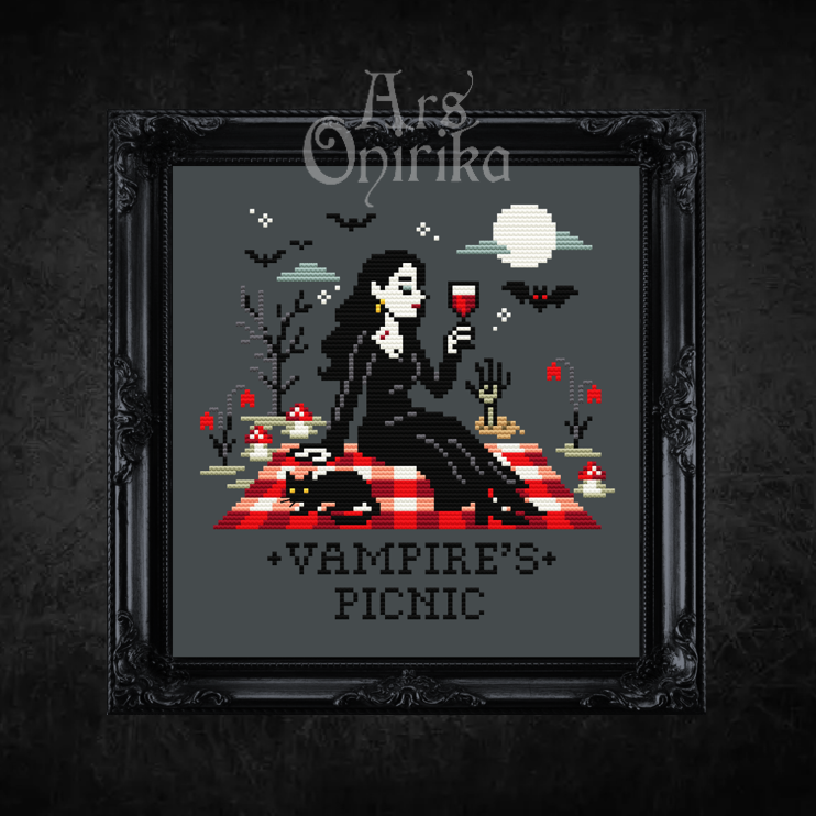 Vampire's Picnic Cross Stitch Pattern - Gothic Embroidery (PDF) - EASY LEVEL