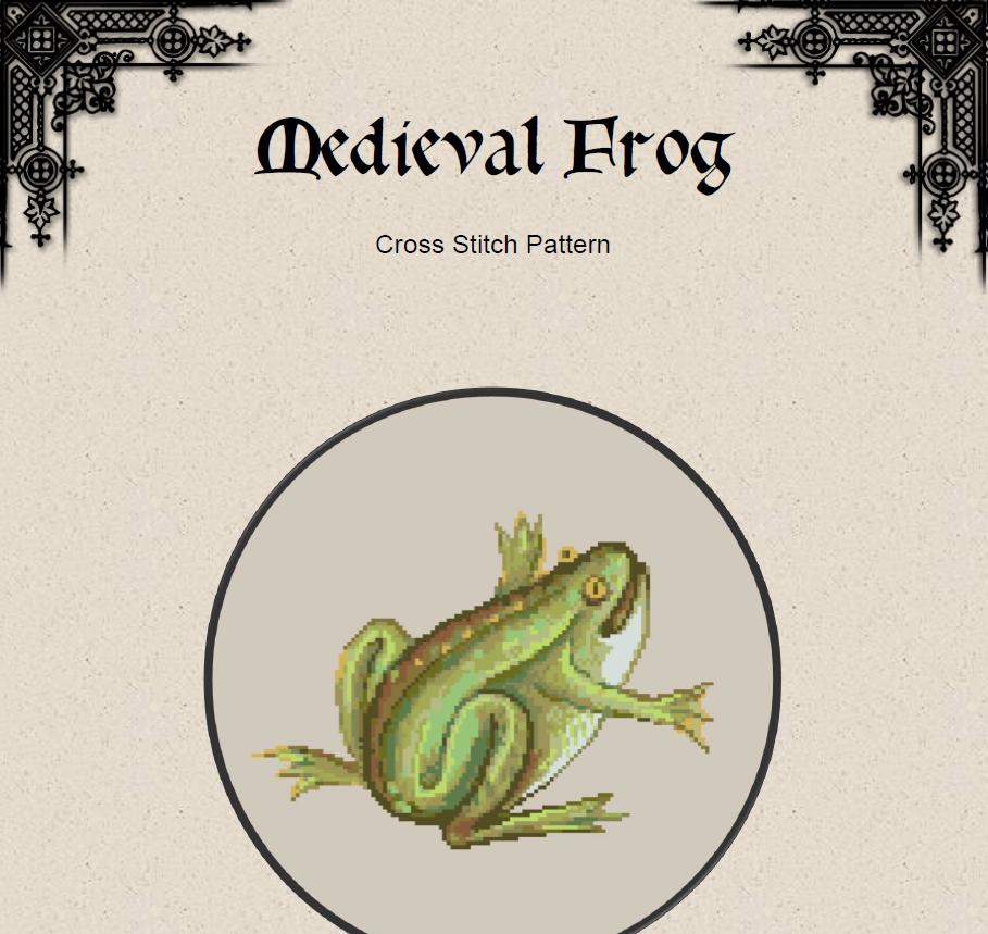 Medieval Frog Cross Stitch Pattern (PDF) – Illuminated Bestiary - EASY LEVEL