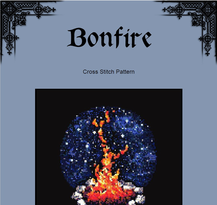 Bonfire Cross Stitch Pattern - Cozy Fireplace (PDF) - INTERMEDIATE LEVEL