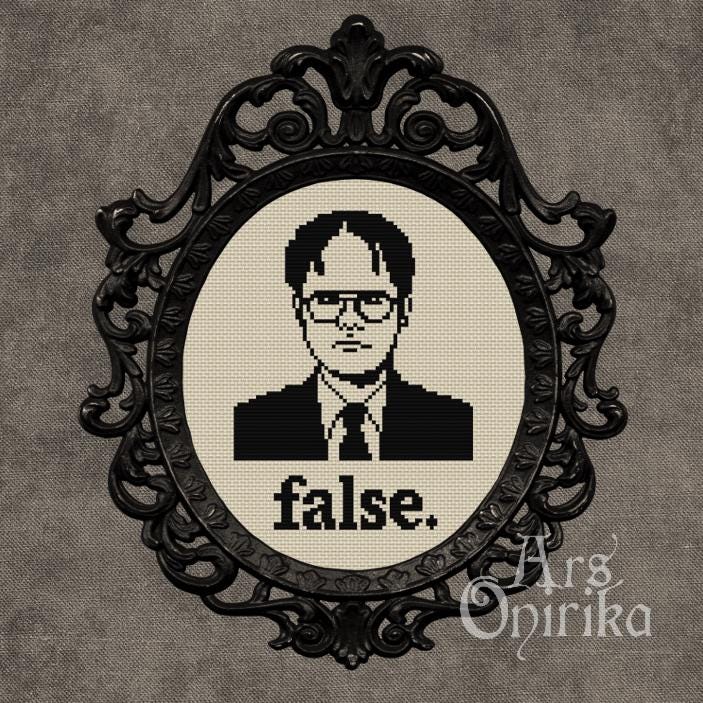 Dwight Schrute 'False' Cross Stitch Pattern - The Office TV Quote (PDF) - EASY LEVEL