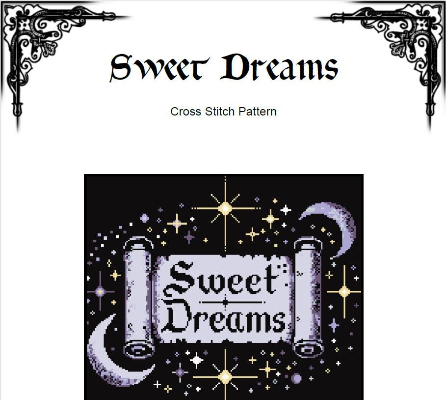 Sweet Dreams Cross Stitch Pattern (PDF) - EASY LEVEL