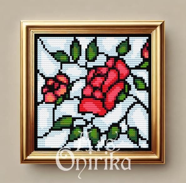 Stained Glass Rose - Cross Stitch Pattern - EASY LEVEL