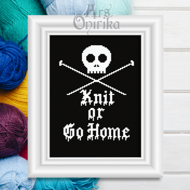 Knit or Go Home Cross Stitch Pattern | Gothic Knitting Quote (PDF) - EASY LEVEL