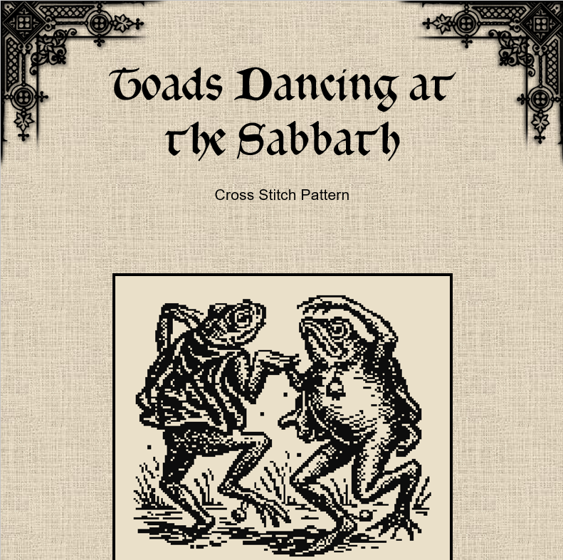 Toads Dancing at the Sabbath Cross Stitch Pattern – Medieval Embroidery (PDF) - EASY LEVEL