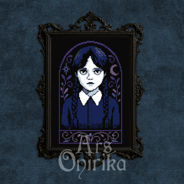 Wednesday Cross Stitch Pattern - Witchy Gothic Merlina (PDF) - EASY LEVEL