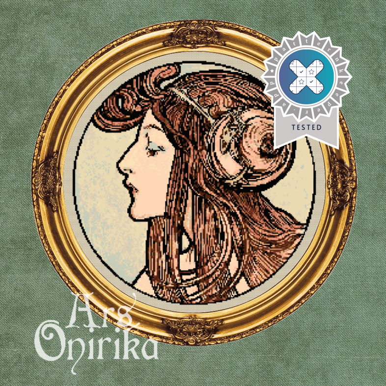 Alphonse Mucha Goddess V - Cross Stitch Pattern (PDF) – INTERMEDIATE LEVEL