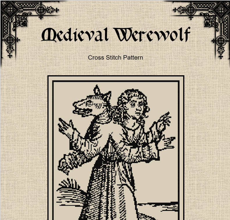 Werewolf Cross Stitch Pattern – Medieval Embroidery (PDF) - EASY LEVEL