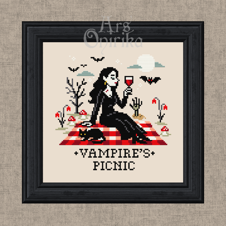 Vampire's Picnic Cross Stitch Pattern - Gothic Embroidery (PDF) - EASY LEVEL