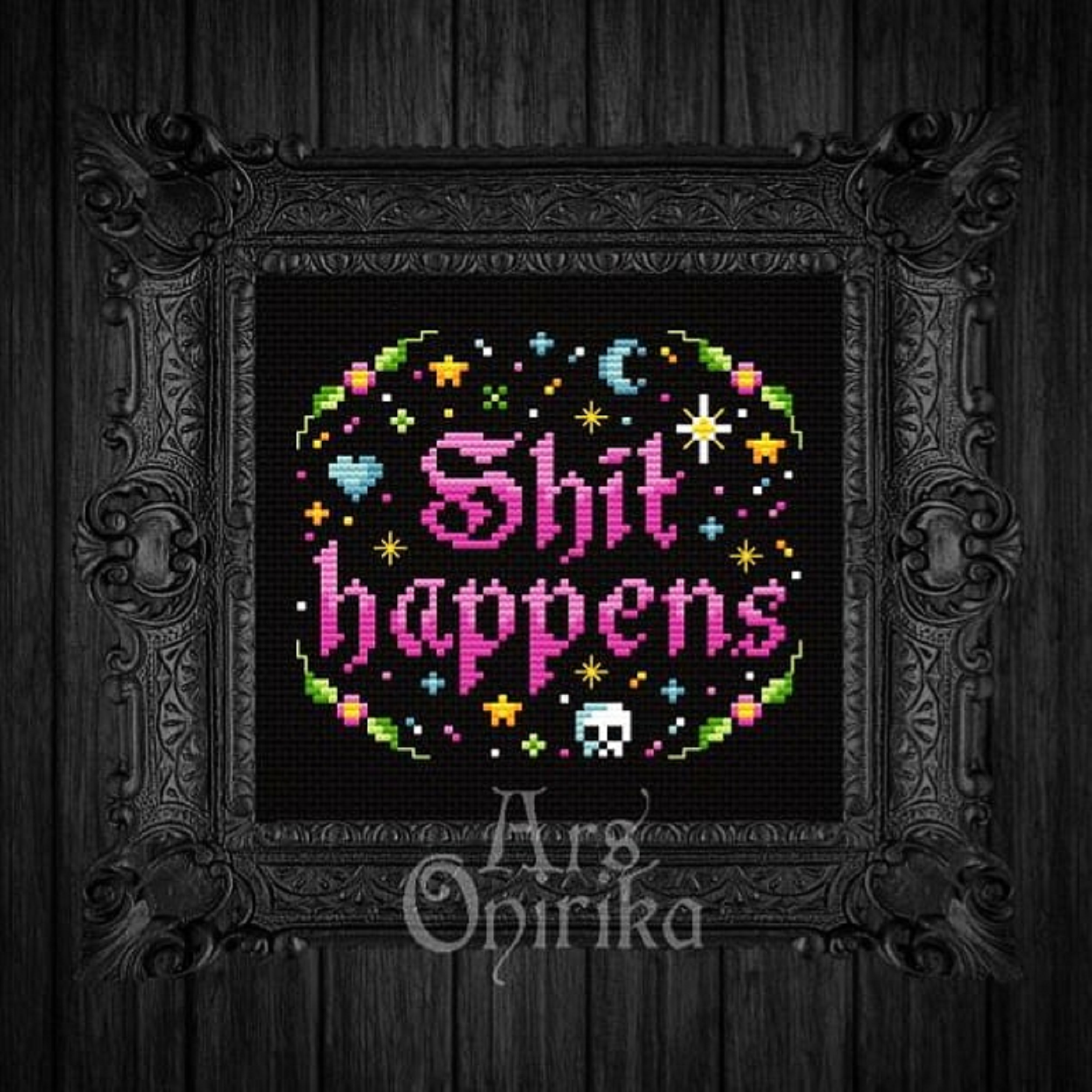 Funny Quote Cross Stitch Pattern - Shit Happens - EASY LEVEL
