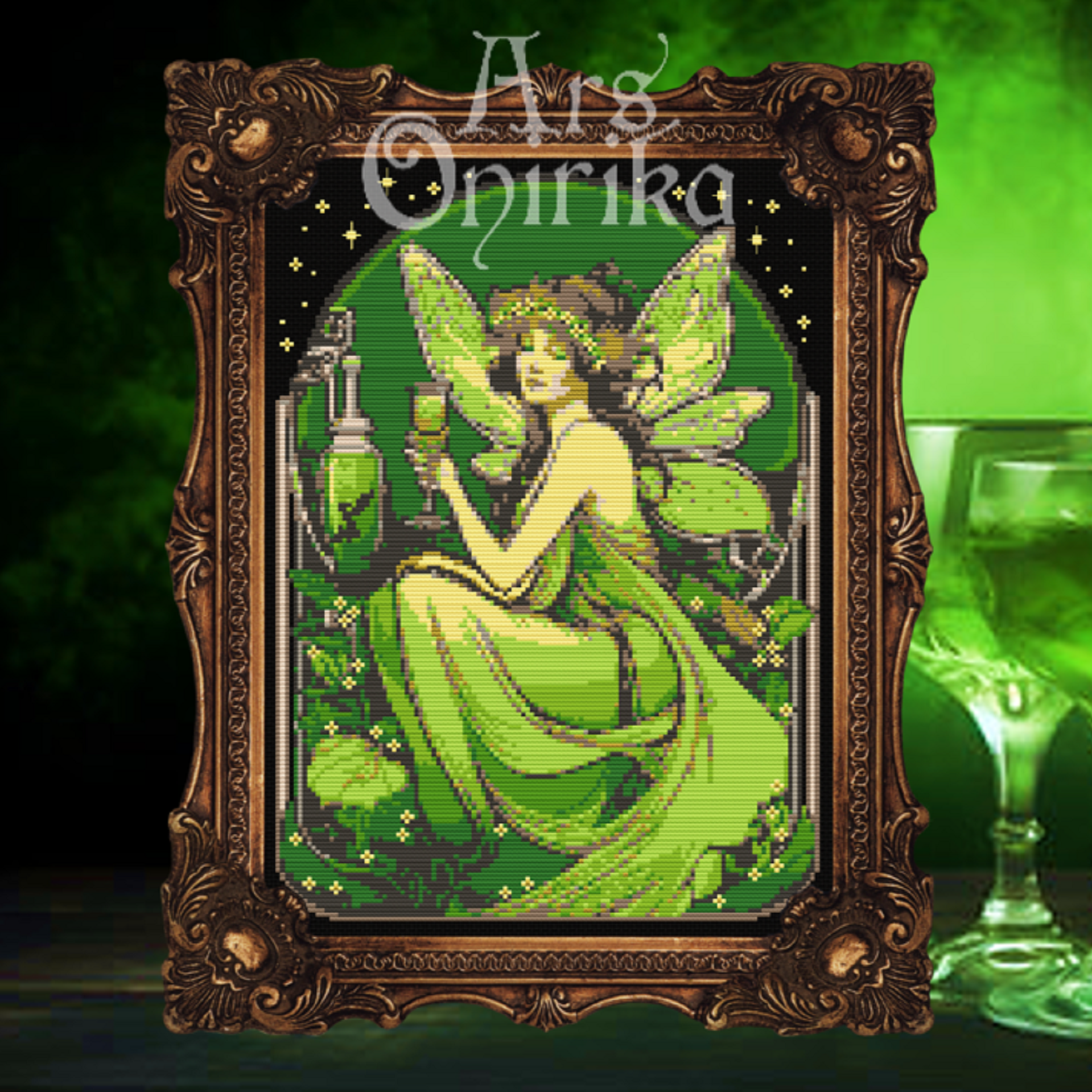 Absinthe Green Fairy Cross Stitch Pattern (PDF) – Art Nouveau Vintage Magic - INTERMEDIATE LEVEL