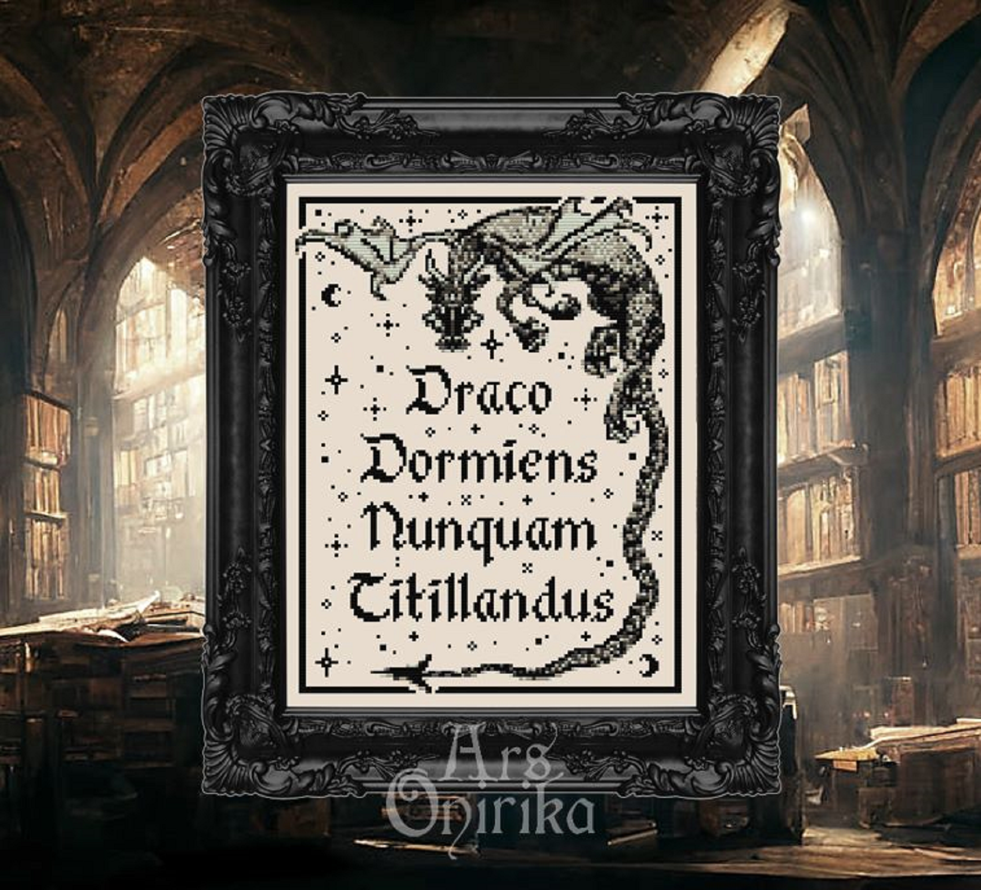 Draco Dormiens Cross Stitch Pattern – Wizard Quote Embroidery (PDF) - INTERMEDIATE LEVEL