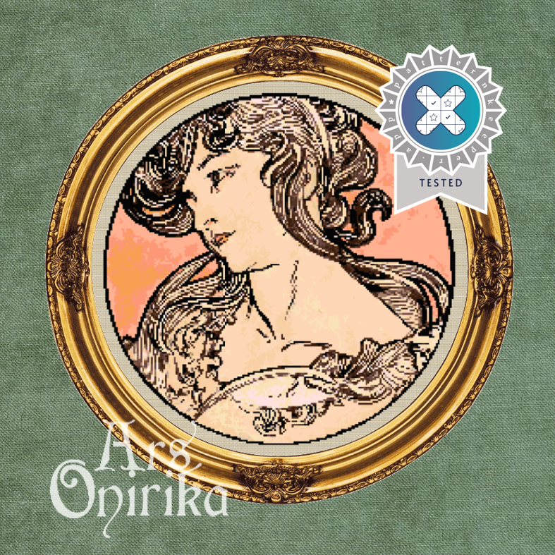 Alphonse Mucha Goddess VI - Cross Stitch Pattern (PDF) – INTERMEDIATE LEVEL
